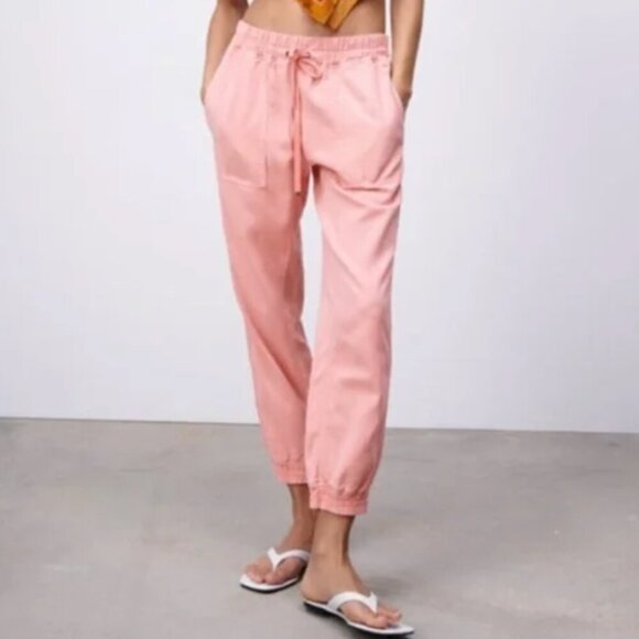 🚨 Zara The Weekend Jogger Pants Cotton Utility Dusty Pink Lyocell Linen Blend - Picture 1 of 14